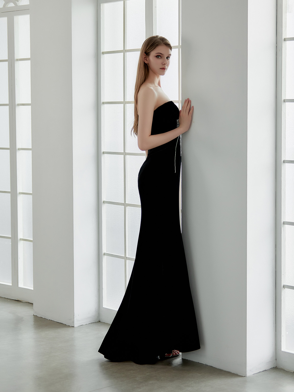 Strapless Dress with Flower Embellishments
