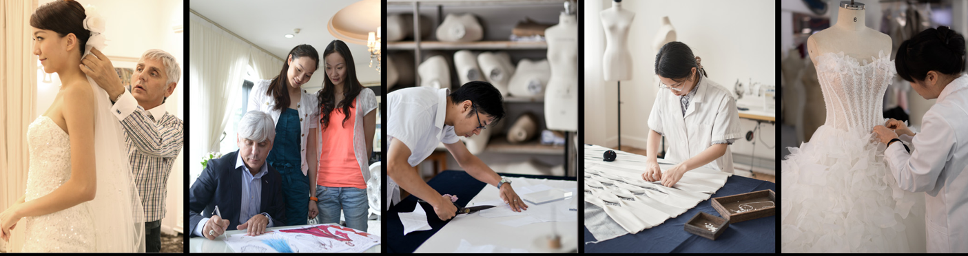 Knightly Bridal team fitting, designing, cutting and hand-finishing bridal gowns